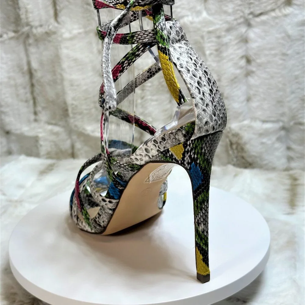 * So Me Multi Color Snake Strappy Wrap 4.5" Heels - Picture 7 of 8